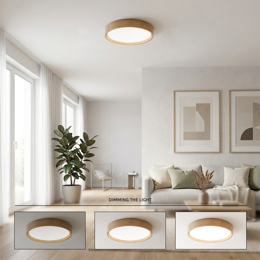 Brilagi - Plafonieră LED dimabilă MANAROLA REMOTE LED/24W/230V 3000-6500K Ø 41 cm stejar + telecomandă