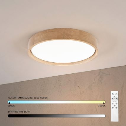 Brilagi - Plafonieră LED dimabilă MANAROLA REMOTE LED/24W/230V 3000-6500K Ø 41 cm stejar + telecomandă