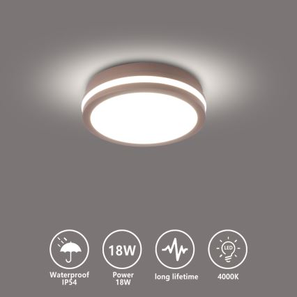 Brilagi - Plafonieră LED de exterior BENE, 18 W, 230 V, Ø 21,5 cm, maro, IP54