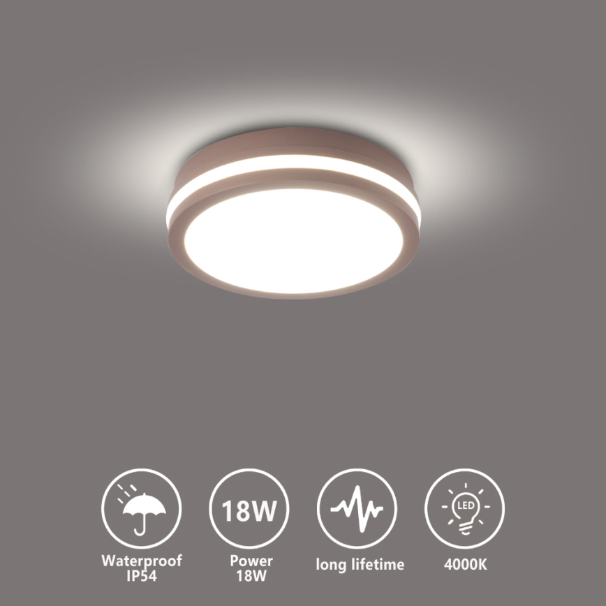 Brilagi - Plafonieră LED de exterior BENE, 18 W, 230 V, Ø 21,5 cm, maro, IP54