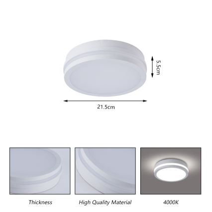 Brilagi - Plafonieră LED de exterior BENE LED/18W/230V Ø 21,5 cm albă IP54