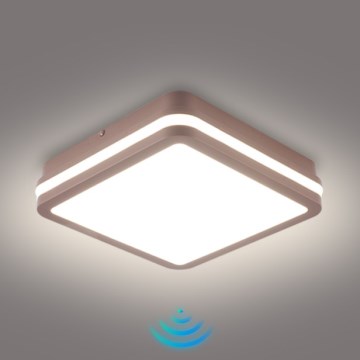 Brilagi - Plafonieră LED de exterior cu senzor BENE LED/18W/230V 21,5x21,5 cm maro IP54