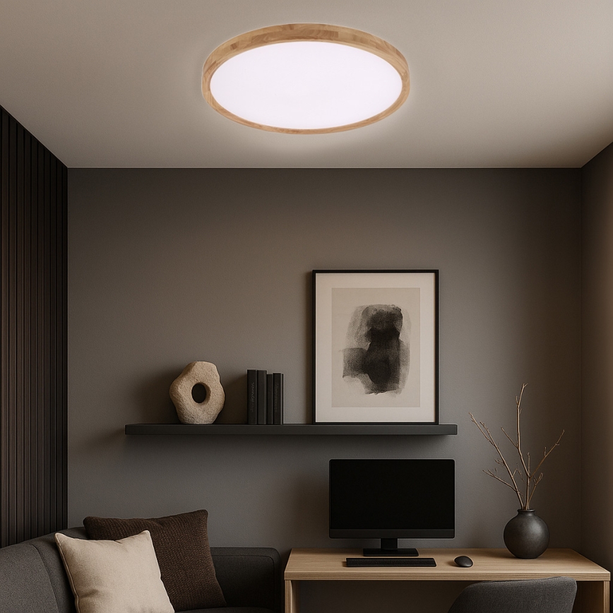 Brilagi - Plafonieră LED WOODROUND, 40W, 230V, 3000/4000/6000K, diametru 60 cm, lemn, CRI 90