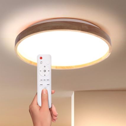 Brilagi - Plafonieră LED dimabilă ALSON LED/48W/230V 3000-6500K stejar, diam. 39,5 cm + telecomandă