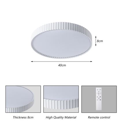 Brilagi CORVO – Lampă de tavan LED dimabilă, 54 W, 230 V, 3000–6000 K, albă, Ø 40 cm, cu telecomandă