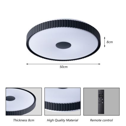 Brilagi - Plafonieră LED dimabilă CORVO, 72W, 230V, 3000–6000K, neagră, Ø50 cm + telecomandă