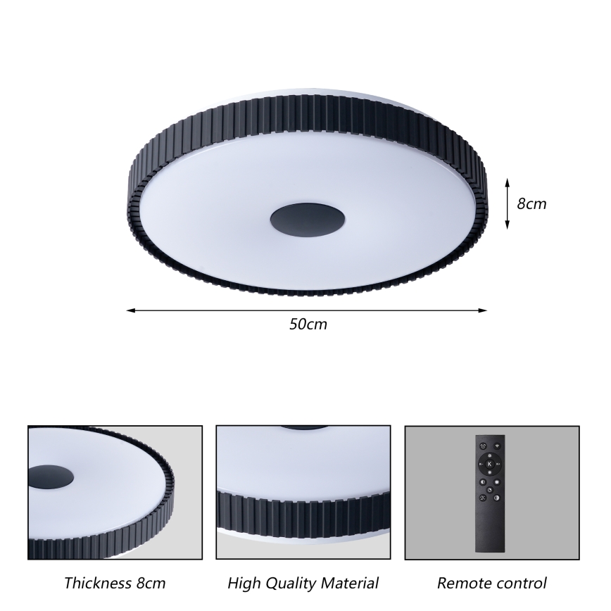 Brilagi - Plafonieră LED dimabilă CORVO, 72W, 230V, 3000–6000K, neagră, Ø50 cm + telecomandă