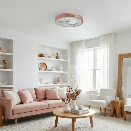 Brilagi - Plafonieră LED dimmabilă cu ventilator, LED 38W, 230V, 3000–6500K, Ø 50 cm, roz/stejar + telecomandă