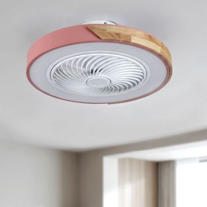 Brilagi - Plafonieră LED dimmabilă cu ventilator, LED 38W, 230V, 3000–6500K, Ø 50 cm, roz/stejar + telecomandă