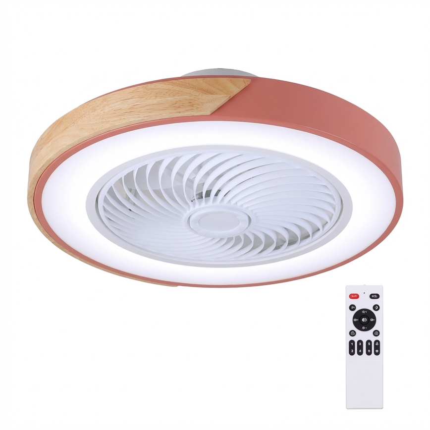 Brilagi - Plafonieră LED dimmabilă cu ventilator, LED 38W, 230V, 3000–6500K, Ø 50 cm, roz/stejar + telecomandă