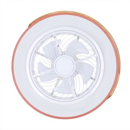 Brilagi - Plafonieră LED dimmabilă cu ventilator, LED 38W, 230V, 3000–6500K, Ø 50 cm, roz/stejar + telecomandă