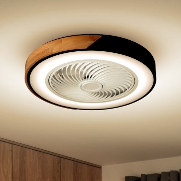 Brilagi - Plafonieră LED dimabilă cu ventilator LED/30W/230V 3000-6500K Ø 50 cm negru/stejar + telecomandă