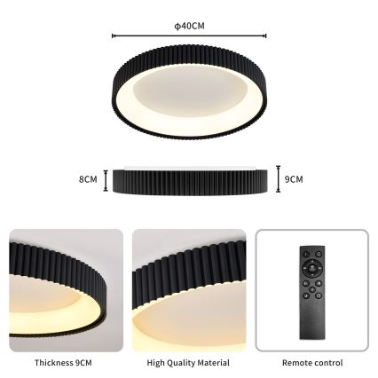 Brilagi - Plafonieră LED dimabilă FALCON MODERN LED/30W/230V 3000-6500K Ø 40 cm, neagră + telecomandă