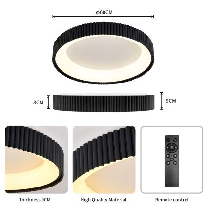 Brilagi - Lampă de tavan LED cu reglaj al intensității FALCON MODERN LED/54W/230V 3000-6500K Ø 60 cm neagră + telecomandă