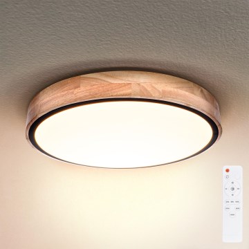 Brilagi - Plafonieră LED dimabilă GLORIA, 48 W, 230 V, 3000–6500 K, finisaj stejar, Ø 40 cm + telecomandă