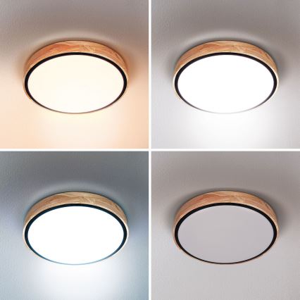 Brilagi - Plafonieră LED dimabilă GLORIA, 48 W, 230 V, 3000–6500 K, finisaj stejar, Ø 40 cm + telecomandă