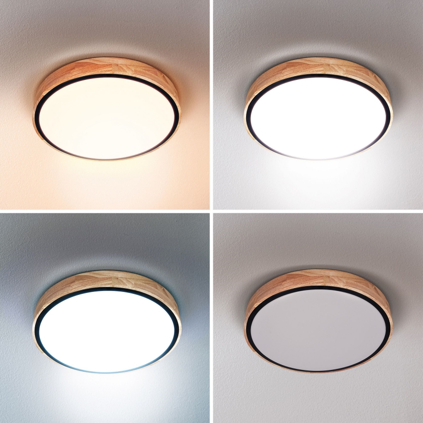 Brilagi - Plafonieră LED dimabilă GLORIA, 48 W, 230 V, 3000–6500 K, finisaj stejar, Ø 40 cm + telecomandă