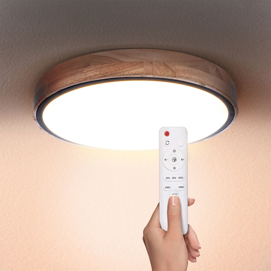 Brilagi - Plafonieră LED dimabilă GLORIA, 48 W, 230 V, 3000–6500 K, finisaj stejar, Ø 40 cm + telecomandă