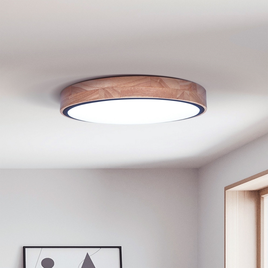 Brilagi - Plafonieră LED dimabilă GLORIA, 48 W, 230 V, 3000–6500 K, finisaj stejar, Ø 40 cm + telecomandă