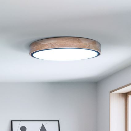 Brilagi - Plafonieră LED dimabilă GLORIA, 48 W, 230 V, 3000–6500 K, finisaj stejar, Ø 40 cm + telecomandă