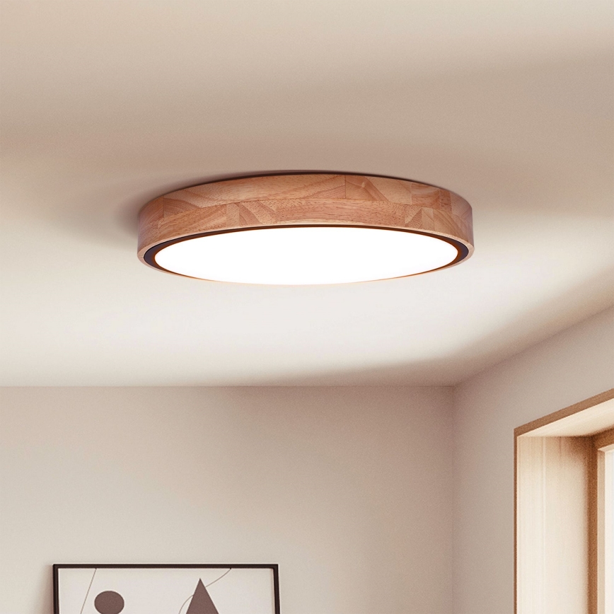 Brilagi - Plafonieră LED dimabilă GLORIA, 48 W, 230 V, 3000–6500 K, finisaj stejar, Ø 40 cm + telecomandă