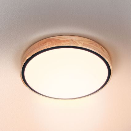 Brilagi - Plafonieră LED dimabilă GLORIA, 48 W, 230 V, 3000–6500 K, finisaj stejar, Ø 40 cm + telecomandă