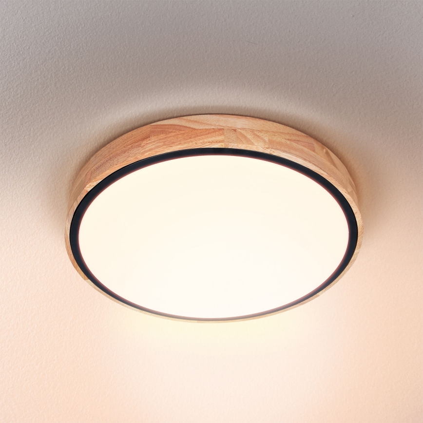Brilagi - Plafonieră LED dimabilă GLORIA, 48 W, 230 V, 3000–6500 K, finisaj stejar, Ø 40 cm + telecomandă