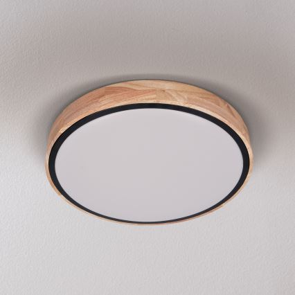 Brilagi - Plafonieră LED dimabilă GLORIA, 48 W, 230 V, 3000–6500 K, finisaj stejar, Ø 40 cm + telecomandă