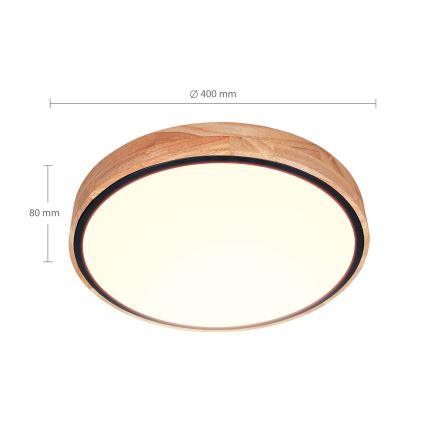 Brilagi - Plafonieră LED dimabilă GLORIA, 48 W, 230 V, 3000–6500 K, finisaj stejar, Ø 40 cm + telecomandă