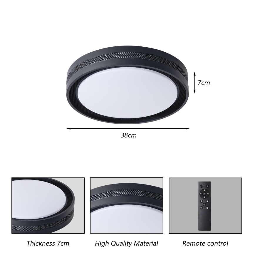 Brilagi - Plafonieră LED dimabilă KREON LED/54W/230V 3000-6000K neagră Ø 38 cm + telecomandă