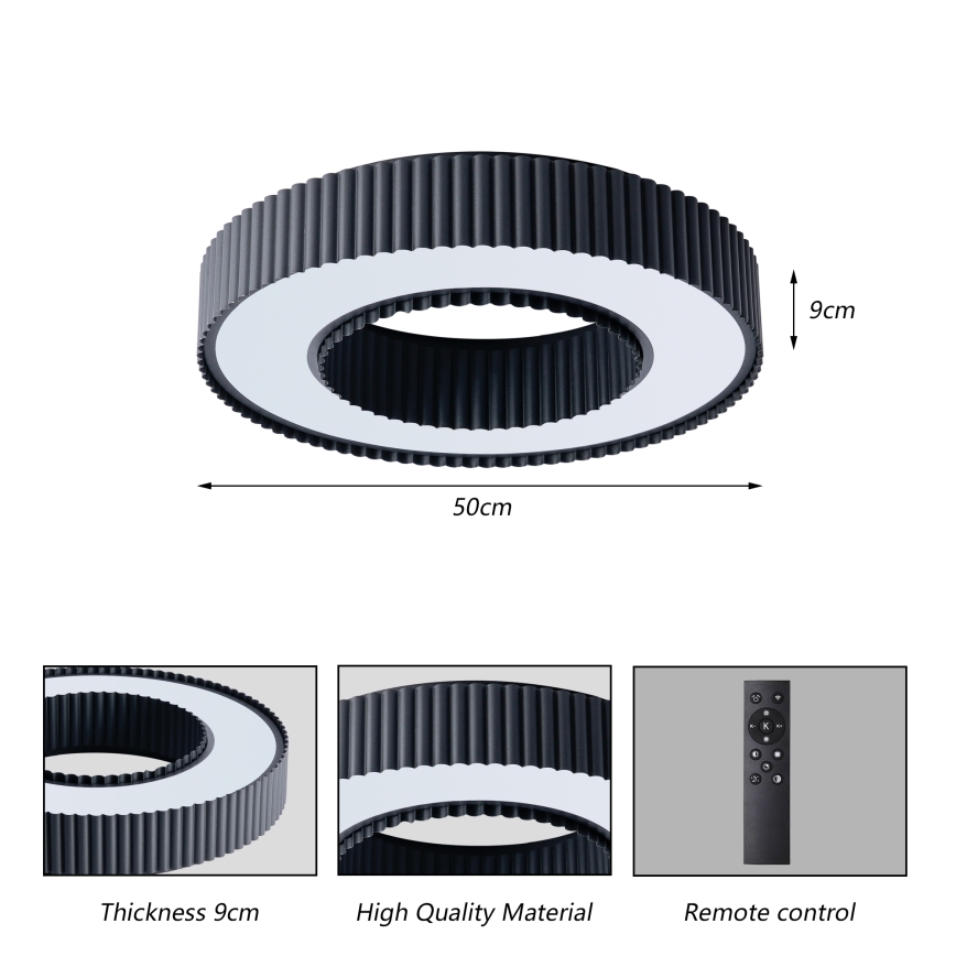 Brilagi - Plafonieră LED dimabilă LUMIX, LED/48W/230V, 3000-6000K, negru, Ø 50 cm + telecomandă inclusă