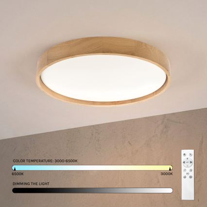 Brilagi - Plafonieră LED dimabilă MANAROLA REMOTE LED/36W/230V 3000-6500K Ø 51 cm stejar + telecomandă