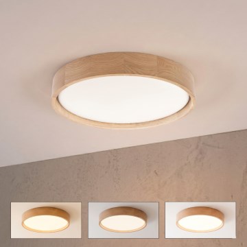 Brilagi - Plafonieră LED dimabilă MANAROLA SMART, 24W, 230V, 3000-6000K, Wi-Fi Tuya Beacon, Ø 41 cm, stejar + telecomandă