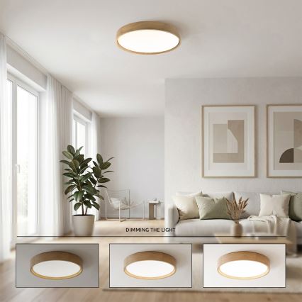 Brilagi - Plafonieră LED dimabilă MANAROLA SMART, 36 W, 230 V, 3000–6000K, Wi‑Fi Tuya Beacon, Ø 51 cm, stejar + telecomandă
