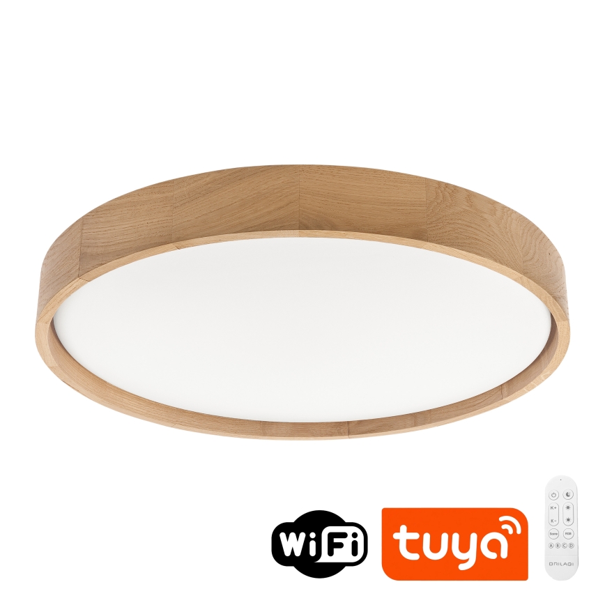 Brilagi - Plafonieră LED dimabilă MANAROLA SMART, 36 W, 230 V, 3000–6000K, Wi‑Fi Tuya Beacon, Ø 51 cm, stejar + telecomandă
