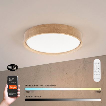 Brilagi - Plafonieră LED dimabilă MANAROLA SMART STARS 24W/230V 3000–6000K Wi-Fi Tuya Beacon Ø 41 cm stejar, cu telecomandă