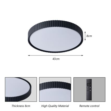Brilagi - Plafonieră LED reglabilă ORINO, 54 W, 230 V, 3000–6000 K, negru, Ø 43 cm + telecomandă