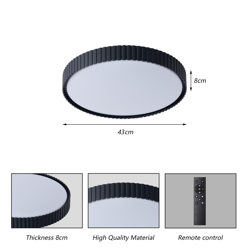 Brilagi - Plafonieră LED reglabilă ORINO, 54 W, 230 V, 3000–6000 K, negru, Ø 43 cm + telecomandă