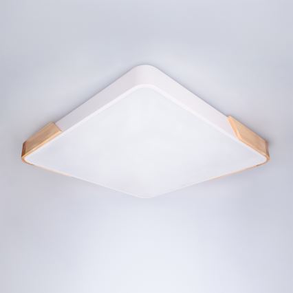 Brilagi - Plafonieră LED reglabilă PILANA, 60 W, 230 V, 3000–6500K, stejar/alb, 56 x 56 cm + telecomandă
