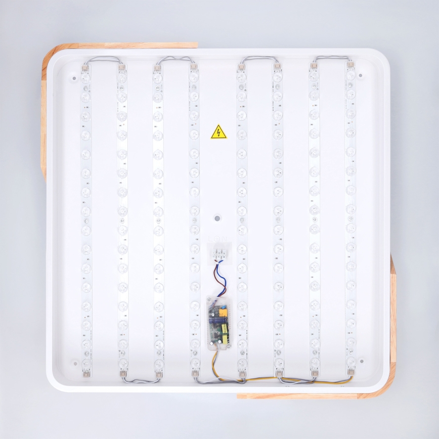 Brilagi - Plafonieră LED reglabilă PILANA, 60 W, 230 V, 3000–6500K, stejar/alb, 56 x 56 cm + telecomandă