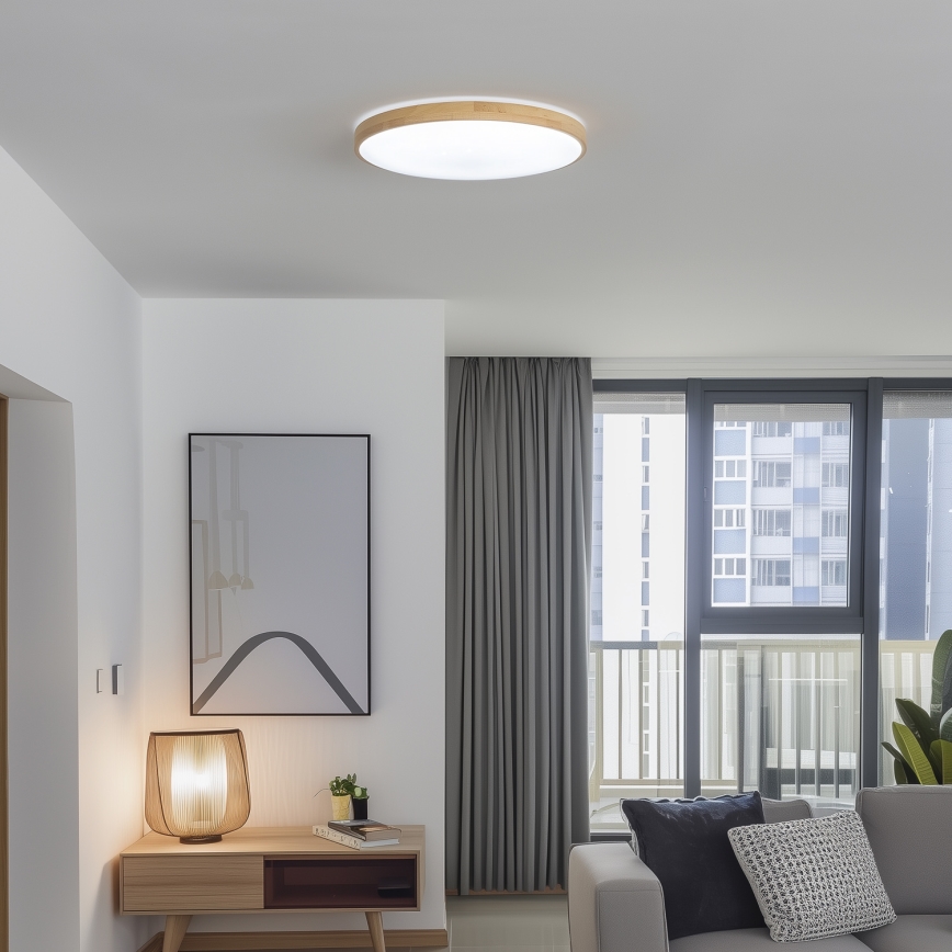 Brilagi - PINE Plafonieră LED dimabilă, 60 W, 230 V, corp din lemn, Ø52 cm, 3000–6500 K, cu telecomandă