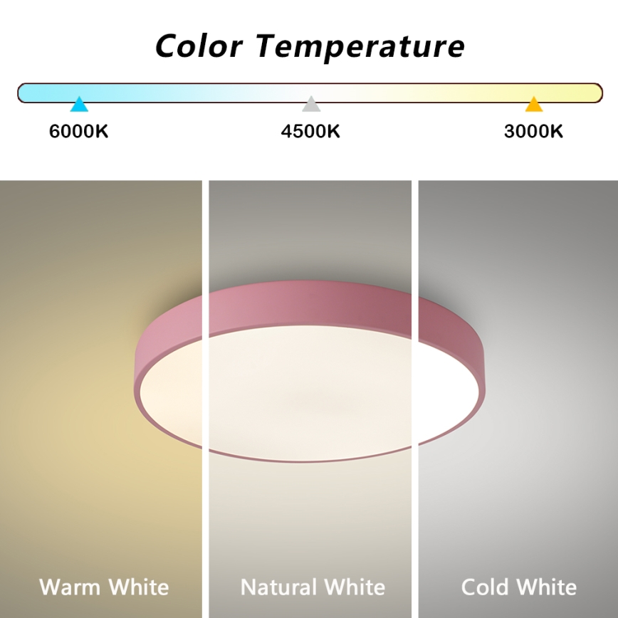 Brilagi - Plafonieră LED dimabilă POOL, 36W, 230V, 3000-6000K, Ø 30 cm, roz, cu telecomandă inclusă