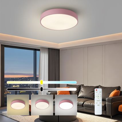 Brilagi - Plafonieră LED dimerizabilă POOL, 48 W, 230 V, 3000–6000 K, Ø 40 cm, roz, cu telecomandă