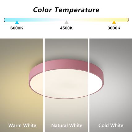 Brilagi - Plafonieră LED dimerizabilă POOL, 48 W, 230 V, 3000–6000 K, Ø 40 cm, roz, cu telecomandă