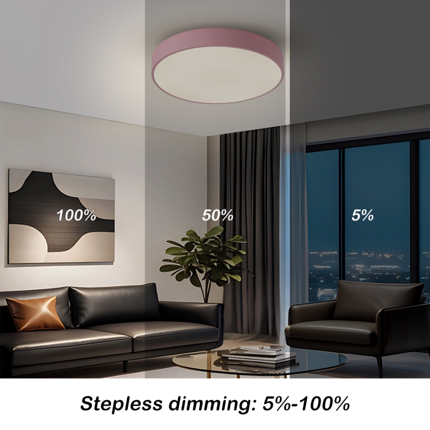 Brilagi - Plafonieră LED dimerizabilă POOL, 48 W, 230 V, 3000–6000 K, Ø 40 cm, roz, cu telecomandă