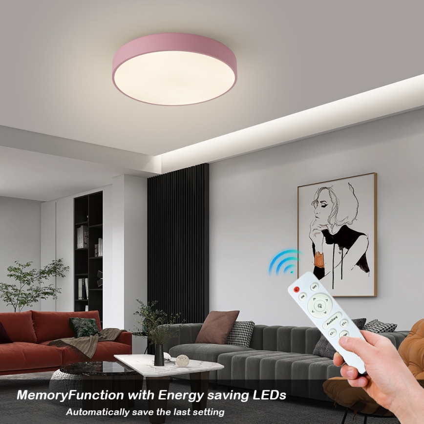 Brilagi - Plafonieră LED dimerizabilă POOL, 48 W, 230 V, 3000–6000 K, Ø 40 cm, roz, cu telecomandă