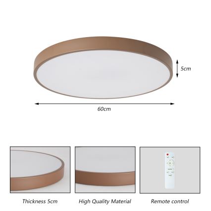 Brilagi - Plafonieră LED dimabilă POOL LED/60W/230V 3000-6000K Ø 60 cm maro + telecomandă