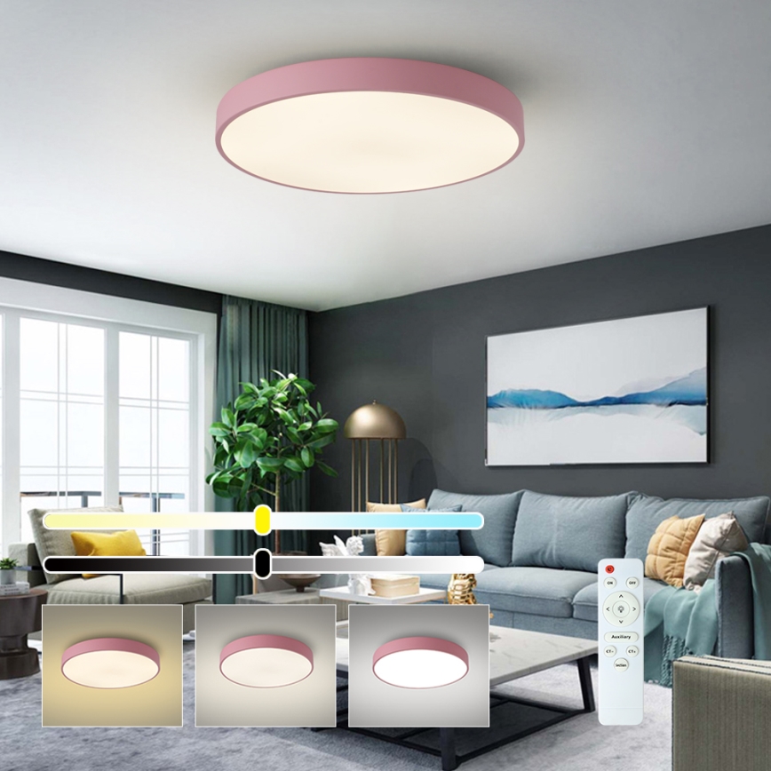 Brilagi - Plafonieră LED dimabilă POOL, 60W, 230V, 3000-6000K, Ø 60 cm, roz, cu telecomandă