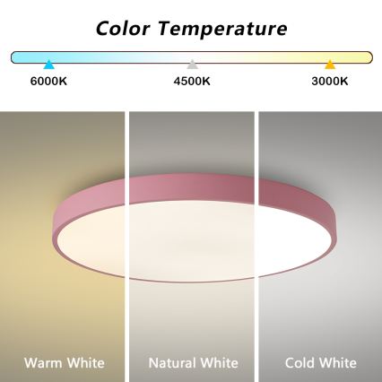Brilagi - Plafonieră LED dimabilă POOL, 60W, 230V, 3000-6000K, Ø 60 cm, roz, cu telecomandă