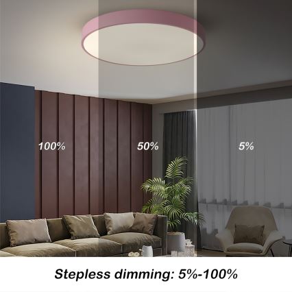 Brilagi - Plafonieră LED dimabilă POOL, 60W, 230V, 3000-6000K, Ø 60 cm, roz, cu telecomandă
